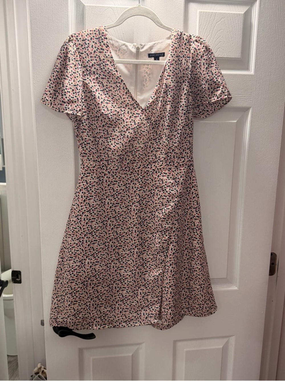J. Crew Pink Floral V-Neck Mini Dress